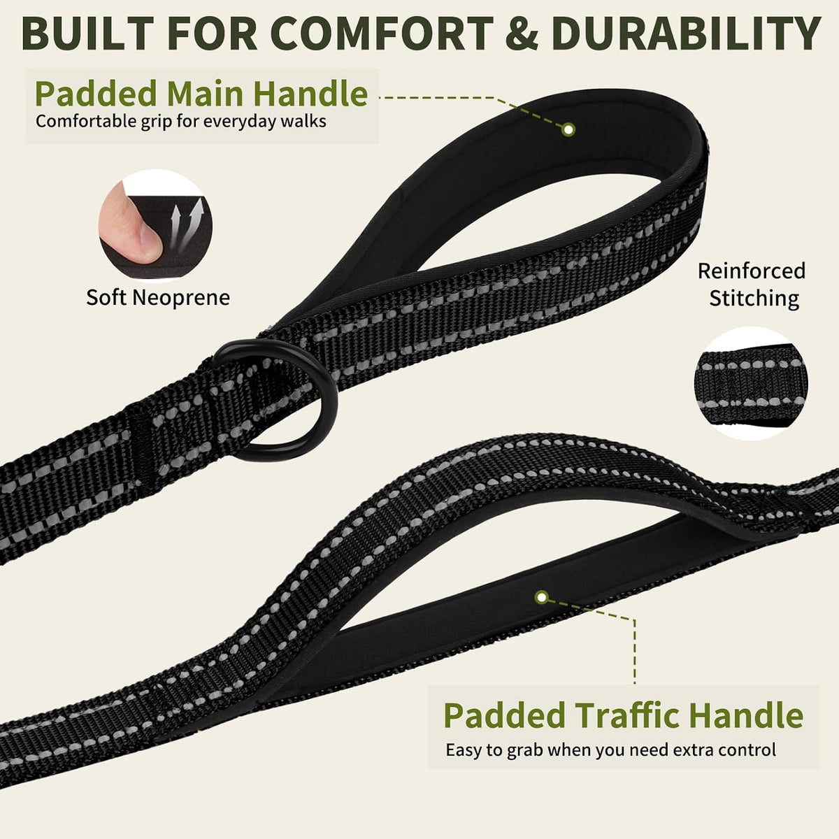 Mayerzon 6FT Tactical Heavy Duty Dog Leash No Pull with 2 Padded Handles