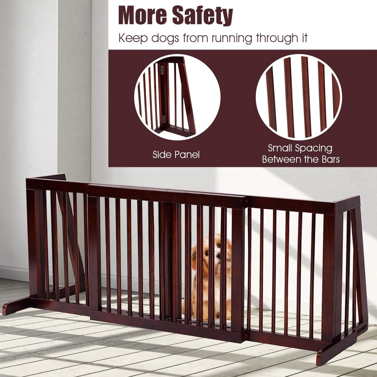 PETSITE Free Standing Retractable Wooden Dog Gate Indoor