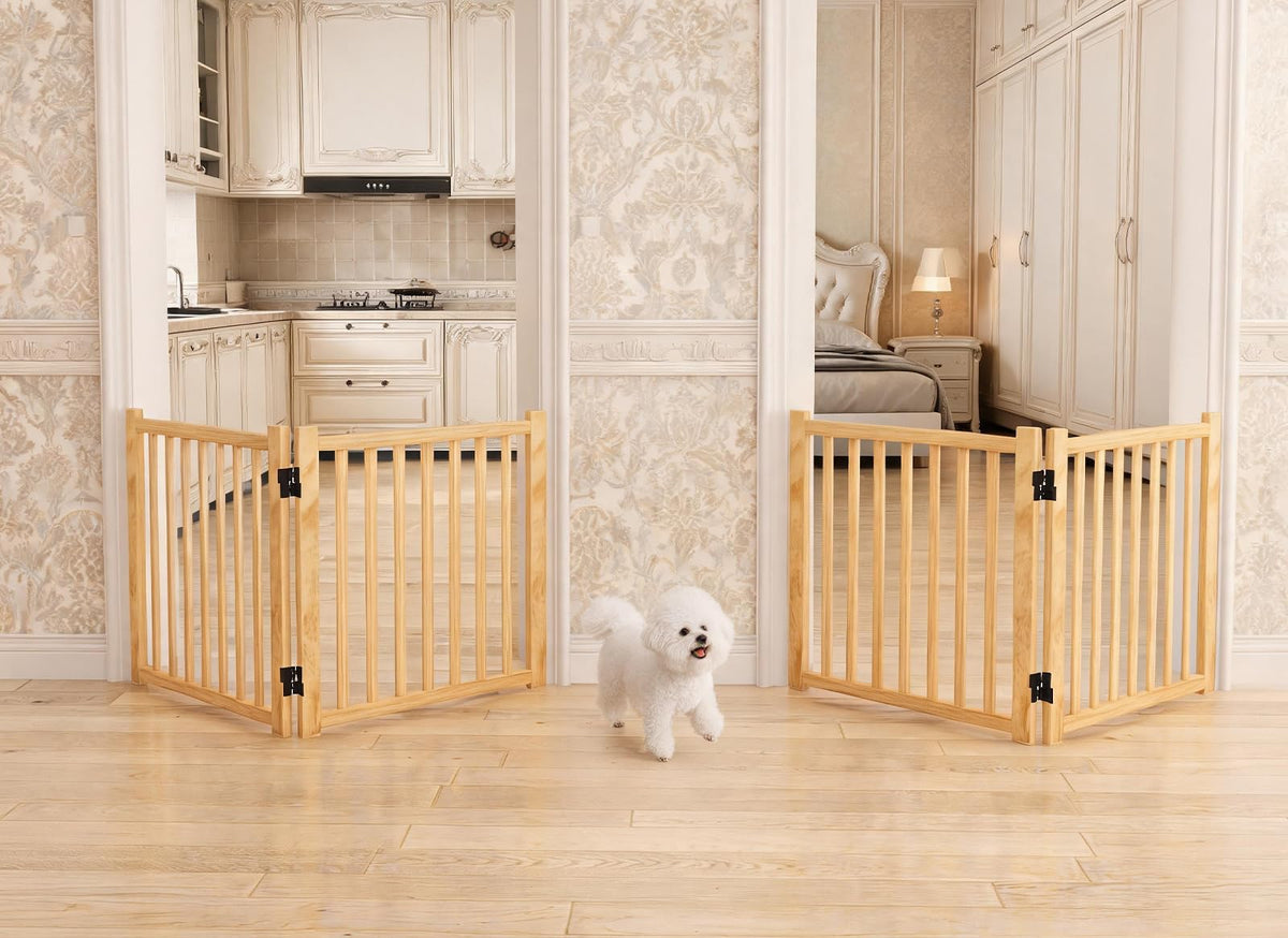 YOCAN Non-Painted Wood Freestanding Pet Gate for Dogs-2 Panel H:23”
