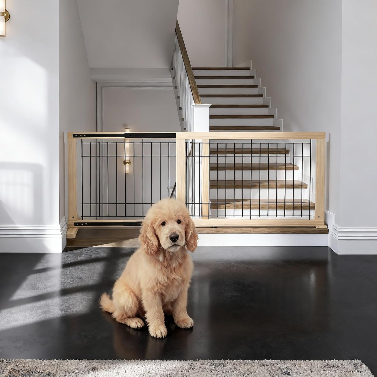 YOCAN Freestanding Wooden Dog Gate Indoor, 23.6" Tall, 31.5-61" Wide