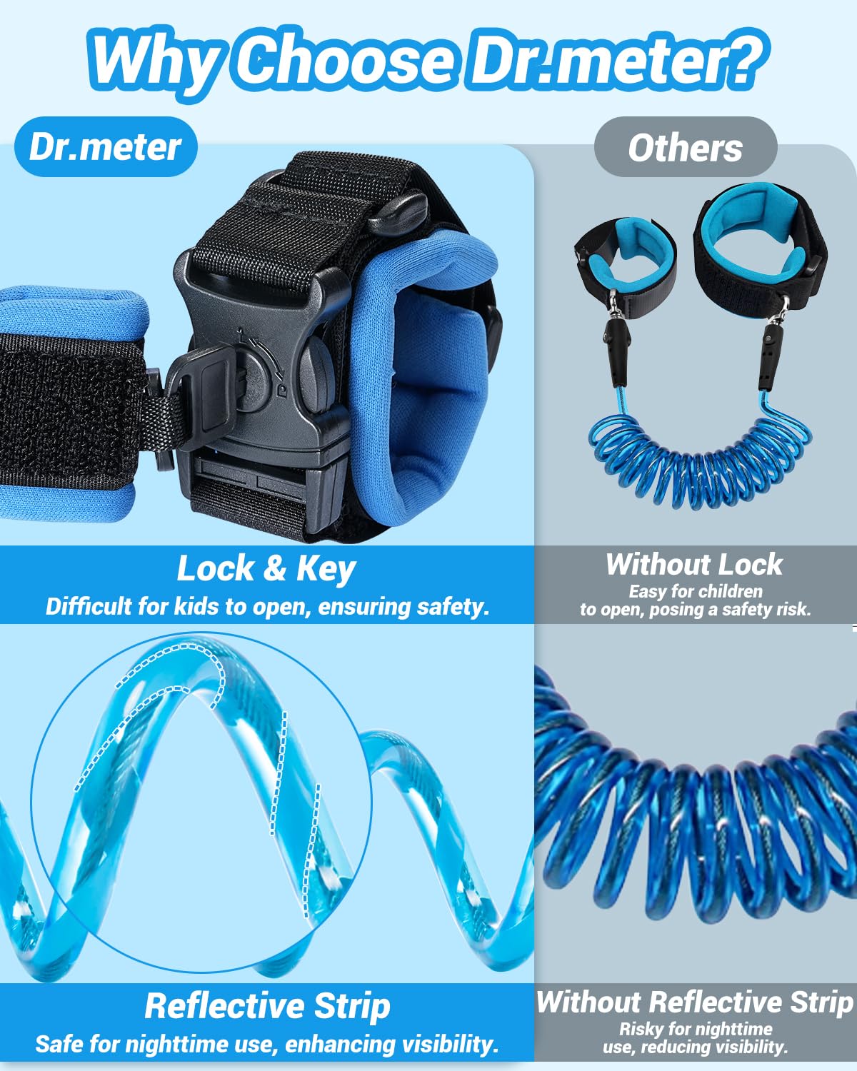 Dr.meter Toddler Leash, 2 Pack Safety Anti Lost Wrist Link with Key Lock