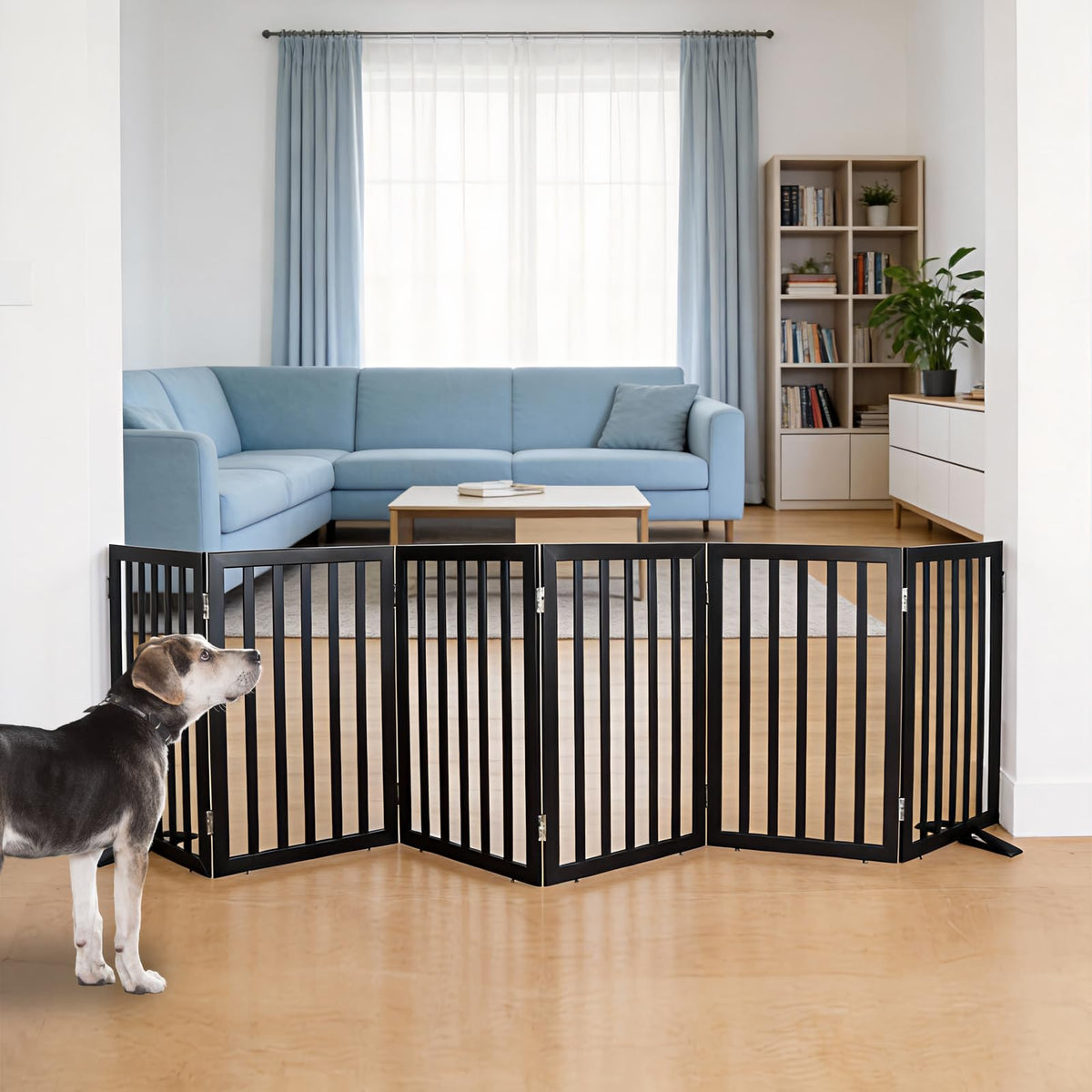 Dog Gate Indoor, Freestanding Dog Fence for The House, Doorways, Hallways,or Stairs,Pet Gate Foldable Wooden,Expandable 24" Height 3 Panels,Brown