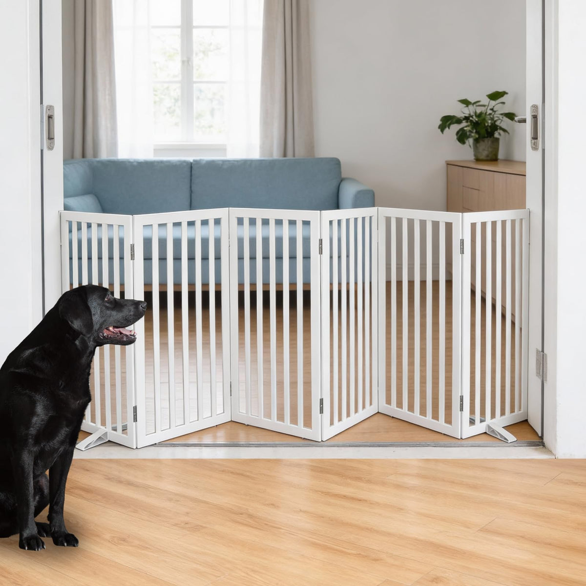 Dog Gate Indoor, Freestanding Dog Fence for The House, Doorways, Hallways,or Stairs,Pet Gate Foldable Wooden,Expandable 24" Height 3 Panels,Brown