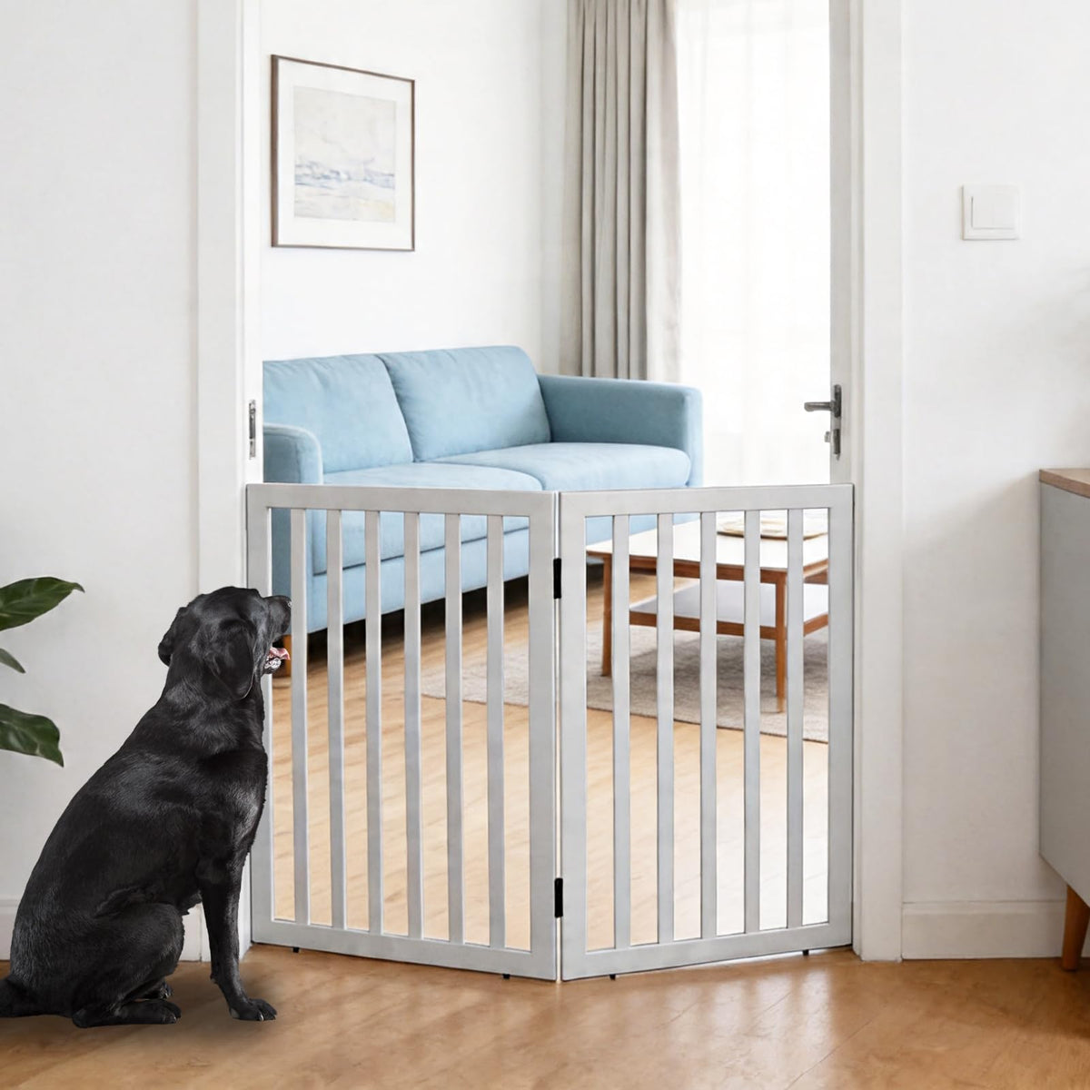 Dog Gate Indoor, Freestanding Dog Fence for The House, Doorways, Hallways,or Stairs,Pet Gate Foldable Wooden,Expandable 24" Height 3 Panels,Brown