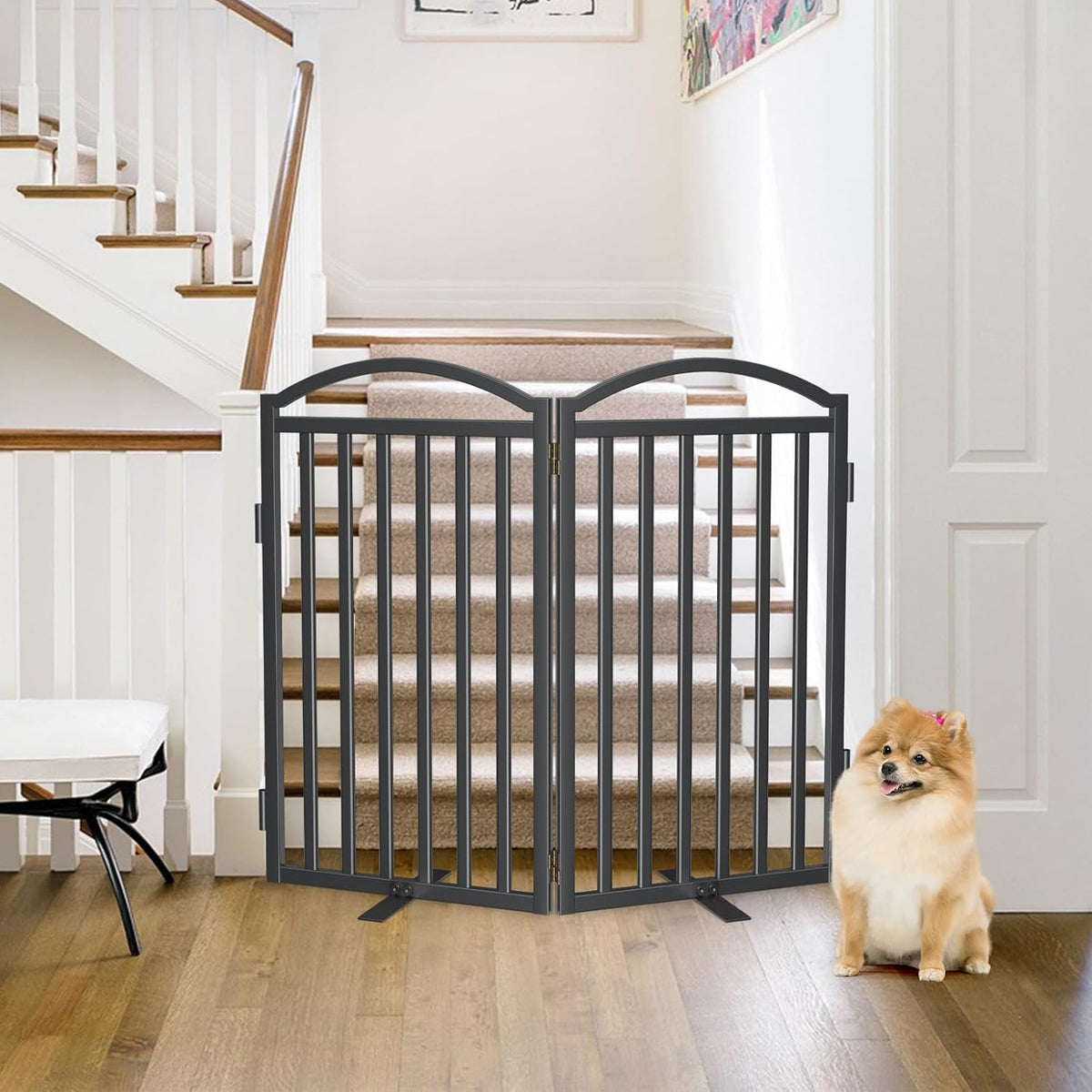 Malier Metal Freestanding Dog Gates, Outdoor Indoor Dog Fences, Extra Wide Foldable Puppy Gate for Stairs, Hallways, Yard