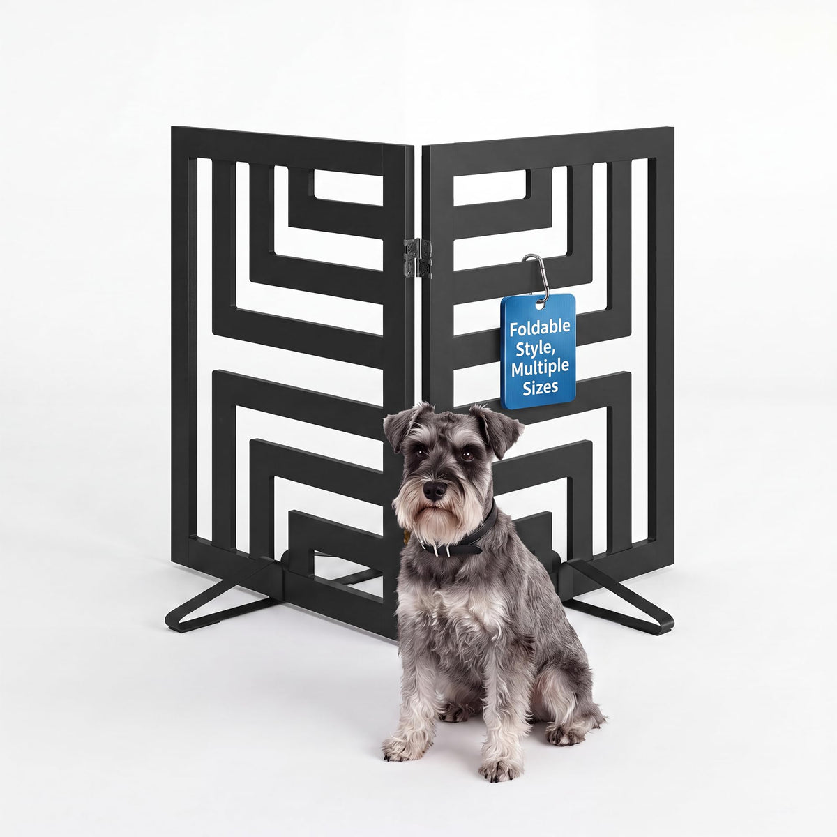 Semiocthome Dog Gate Wooden 360° Foldable 24 Inch Height Freestanding Pet Safety Gate with 2 Metals Stands for Puppy Indoor House Use (Brown, 2-Panel, Rounded Corner Pattern)