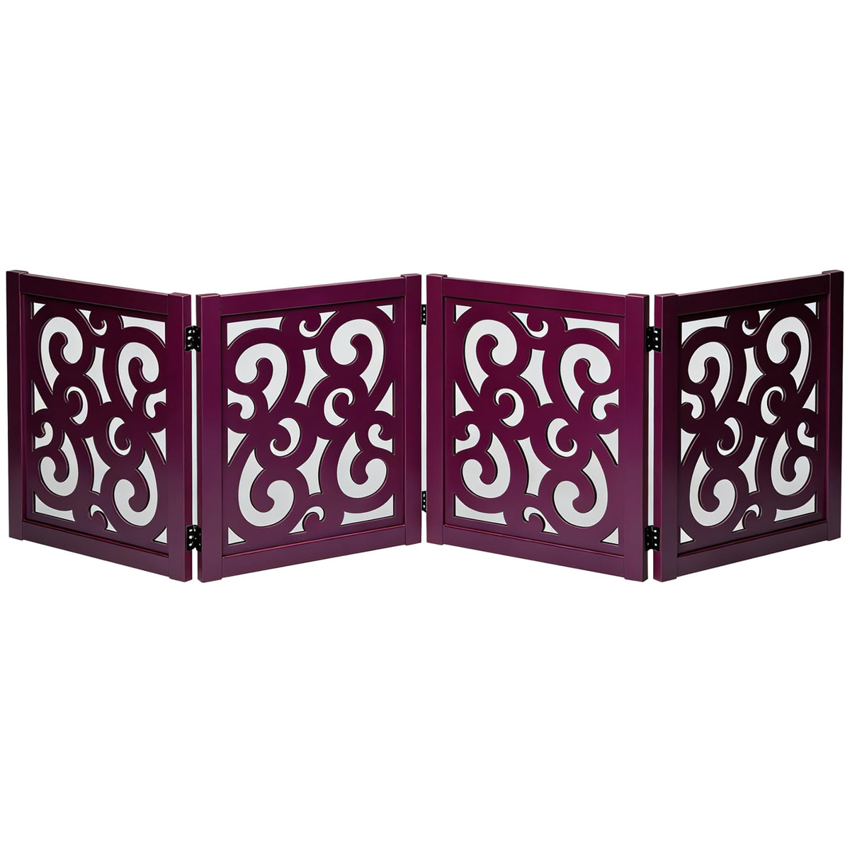 Ashfield & Harkness 4-Panel Pet Gate - Scroll White Wooden Freestanding Dog