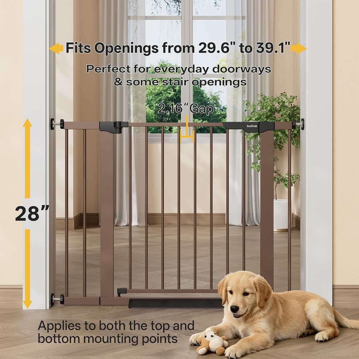InnoTruth 29.6-39.1 in Wide Baby Gate for Stairs and Doorways, Brown