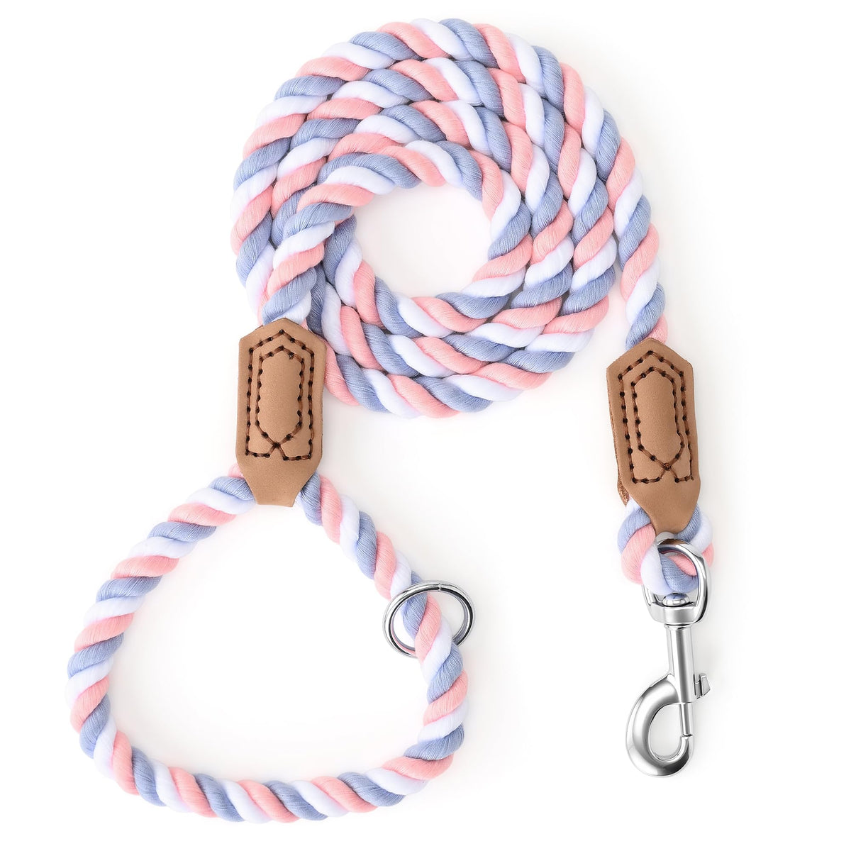Mile High Life Dog Leash Braided Cotton Rope with Leather-Reinforced Ends