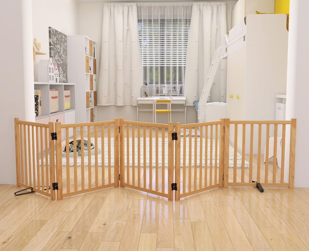 YOCAN Non-Painted Wood Freestanding Pet Gate for Dogs-2 Panel H:23”