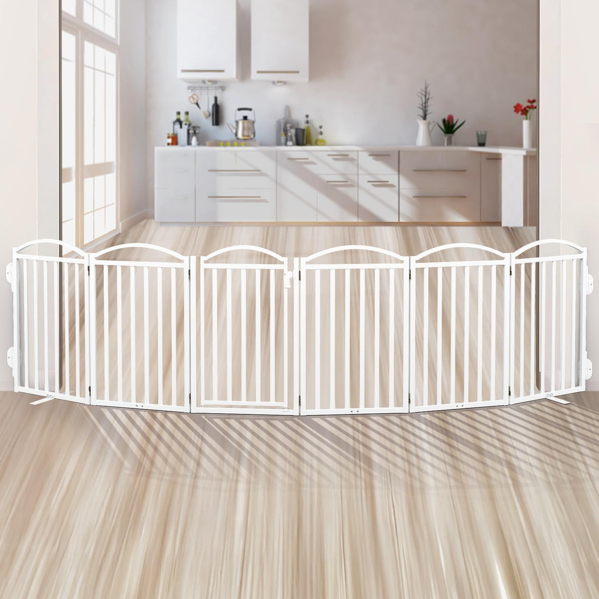 Malier Metal Freestanding Dog Gates, Outdoor Indoor Dog Fences, Extra Wide Foldable Puppy Gate for Stairs, Hallways, Yard