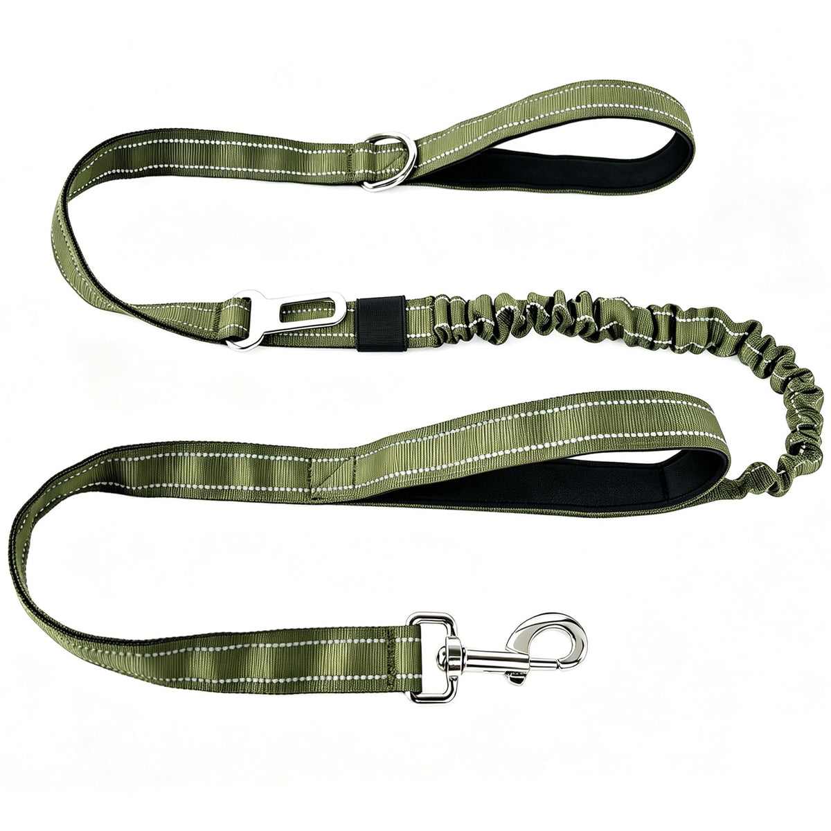 Bungee Dog Leash 5FT-6FT Shock Absorbing, Heavy Duty Tactical Dog Lead with Padded Double Handles, Car Seat Belt, No Pull Reflective Training Leashes for Medium Large Dogs (Purple)
