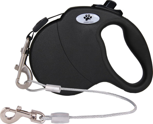 16ft Retractable Dog Leash for Large Breed Dogs up to 110 lbs with a Detachable Chew Proof Extender Wire Ropes (Black L)