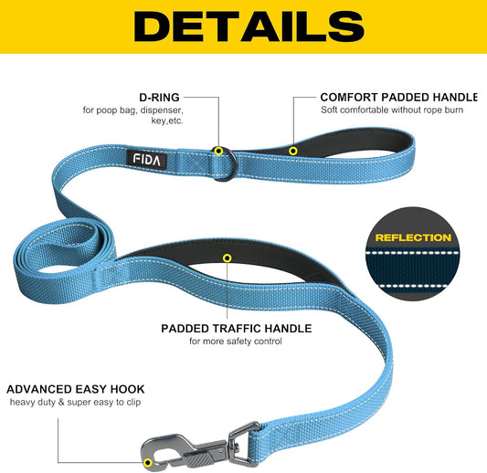 Fida Heavy Duty Dog Leash for Medium Large Dogs, 4 FT, Dual Padded Handles