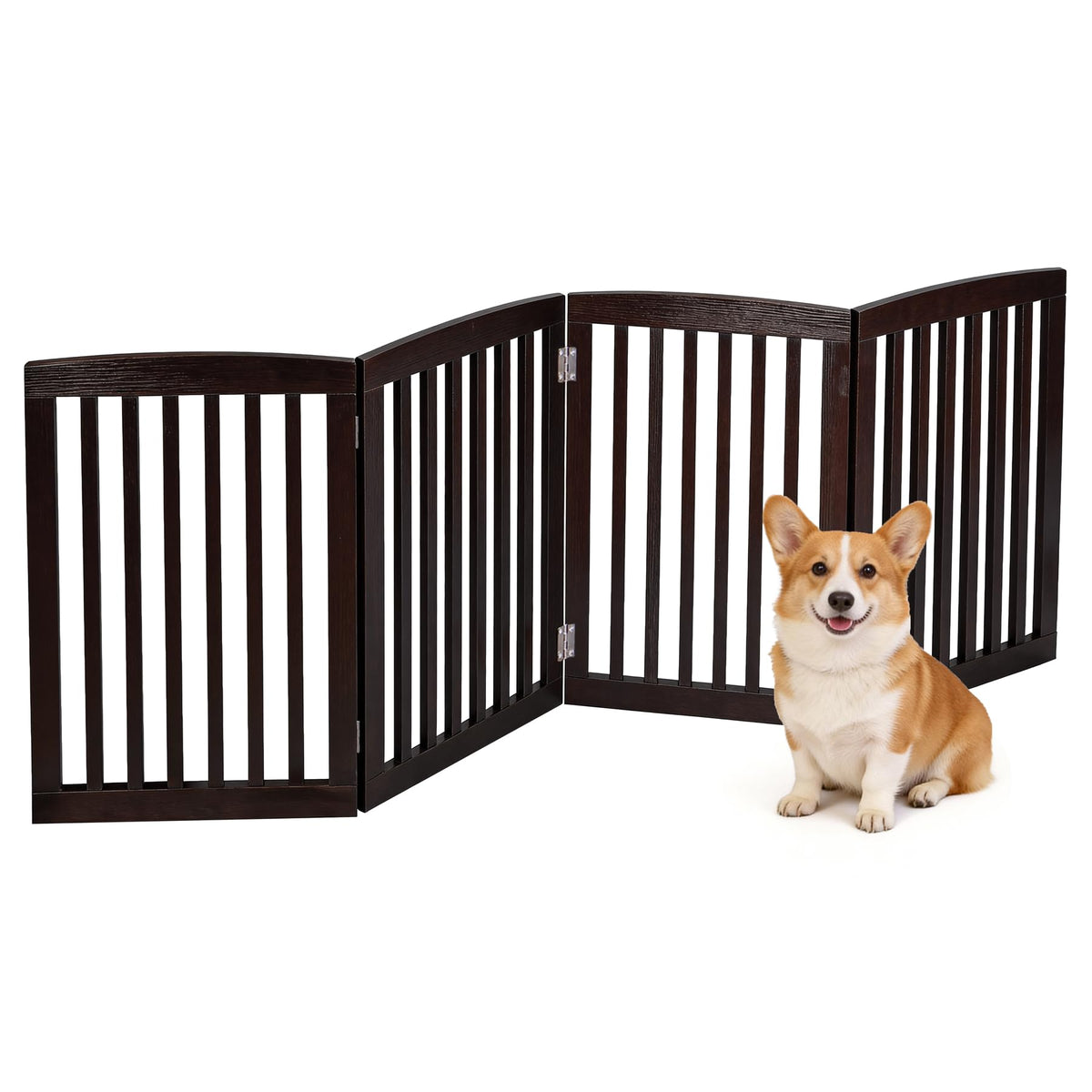 ZENY Freestanding Pet Gate for Dogs - 4 Panels Indoor Foldable Dog Fence for Stairs, Hallways, or Doorways - 82x24-Inch Freestanding Dog Gates, Brown