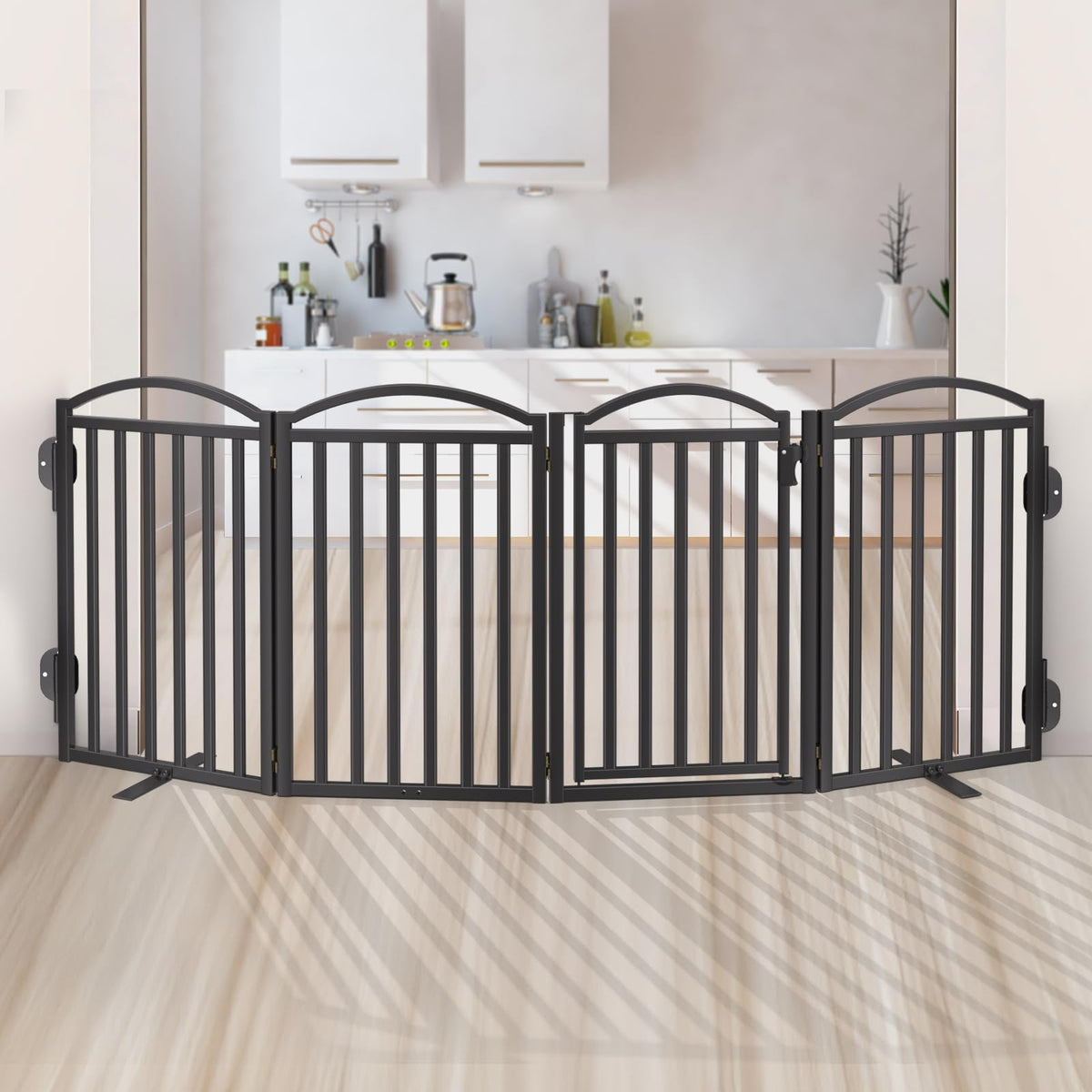 Malier Metal Freestanding Dog Gates, Outdoor Indoor Dog Fences, Extra Wide Foldable Puppy Gate for Stairs, Hallways, Yard