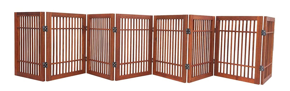 Urnporium Freestanding Wooden Dog Gate Foldable Indoor Pet Gate No Drill Expandable Barrier for Doorways Stairs Hallways Portable Wood Fence for Small Dogs & Puppies (Brown Pet Gate, 6 Panel 24" Tall)