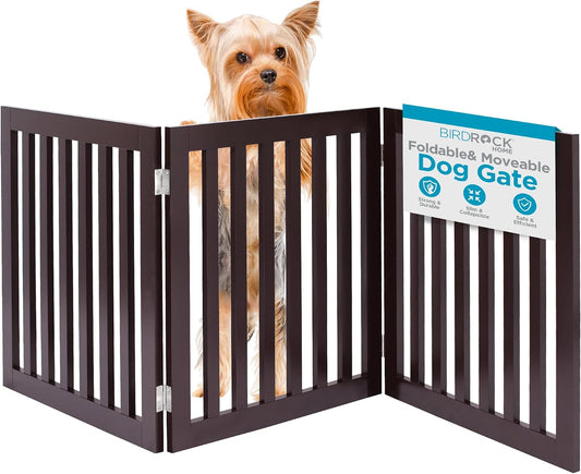 INTERNET'S BEST Dog Gate Indoor Freestanding Pet Barrier, Folding Wood Dog Fence, Extra Wide Doorway Puppy Gate, Indoor Animal Privacy Panel, Wooden Cat Fence - 3 Panel - 24", Espresso