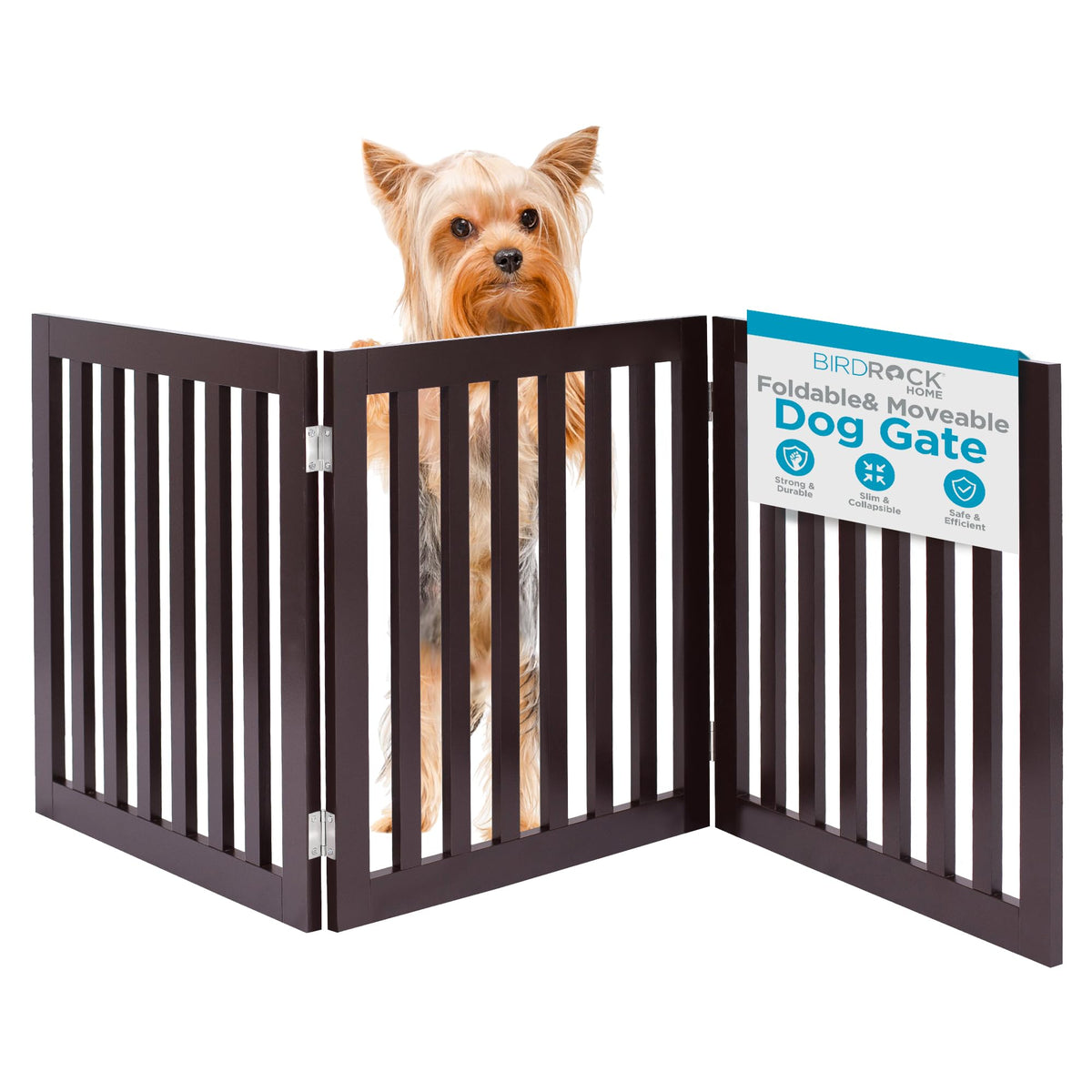 INTERNET'S BEST Dog Gate Indoor Freestanding Pet Barrier, Folding Wood Dog Fence, Extra Wide Doorway Puppy Gate, Indoor Animal Privacy Panel, Wooden Cat Fence - 3 Panel - 24", Espresso