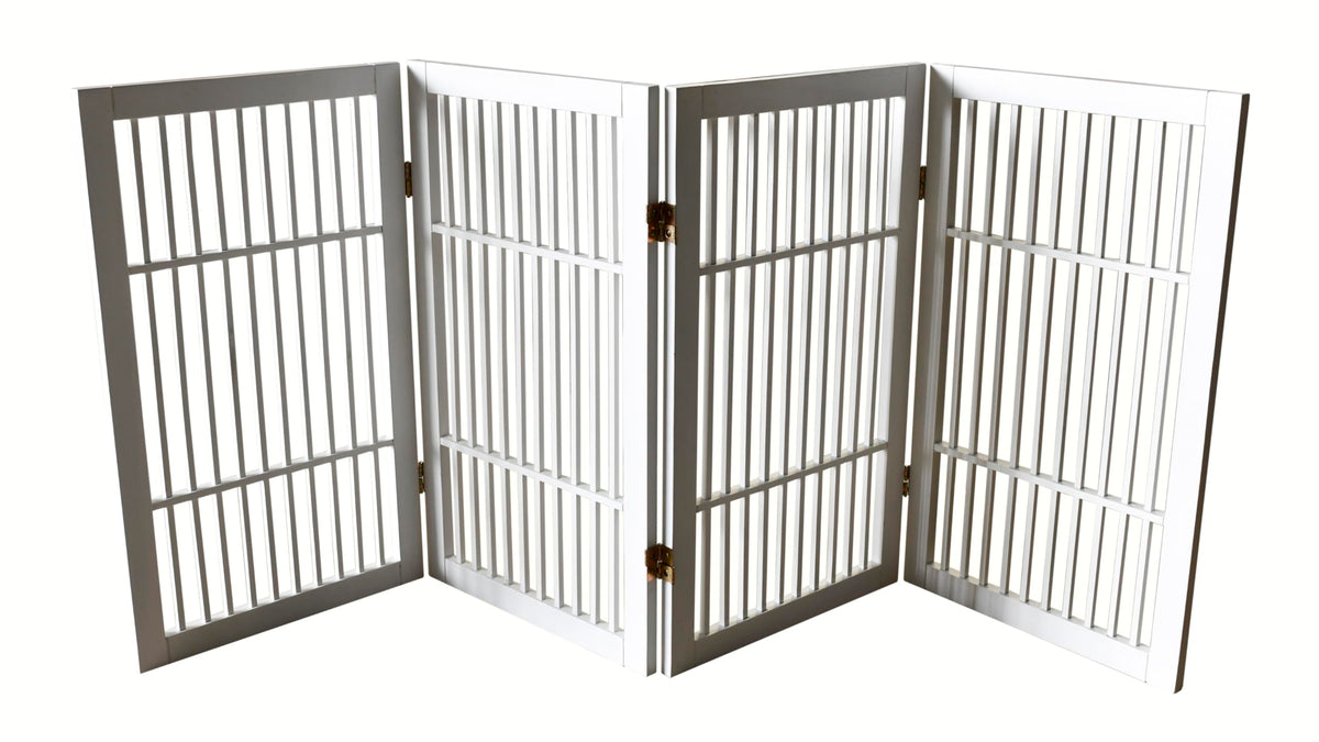 Urnporium Freestanding Wooden Dog Gate Foldable Indoor Pet Gate No Drill Expandable Barrier for Doorways Stairs Hallways Portable Wood Fence for Small Dogs & Puppies (Brown Pet Gate, 3 Panel 24" Tall)