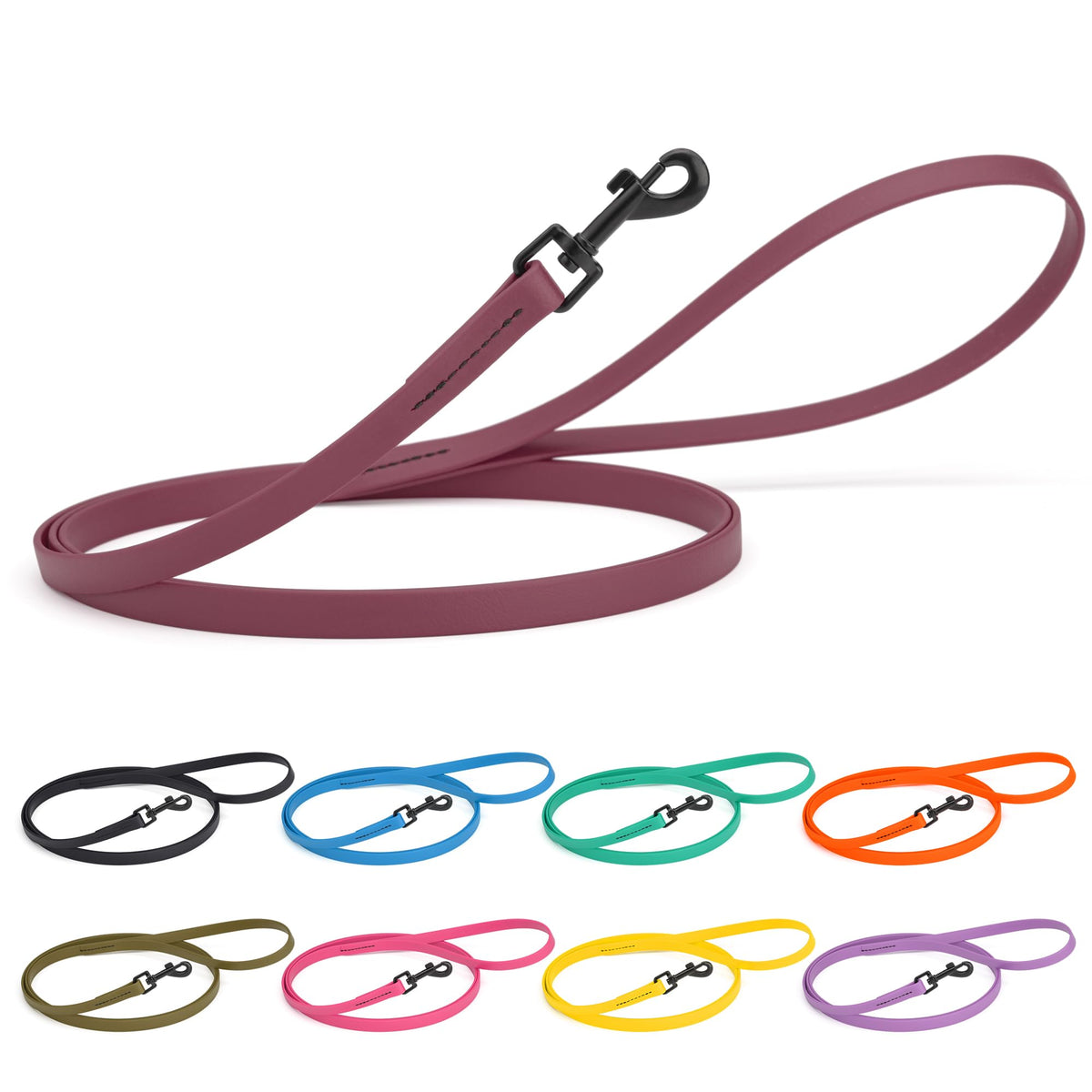 Dogline Biothane Waterproof Dog Leash Strong Coated Nylon Webbing with Black Hardware Odor-Proof Easy to Clean High Performance for Small or Large Dogs Made in USA 4 or 6 ft Lead, Amethyst Purple