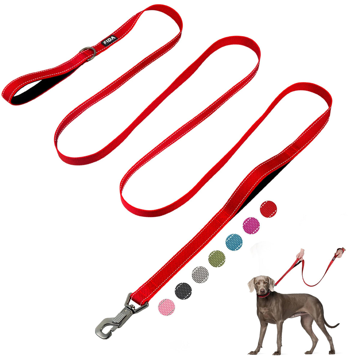 Fida Heavy Duty Dog Leash for Medium Large Dogs, 4 FT, Dual Padded Handles