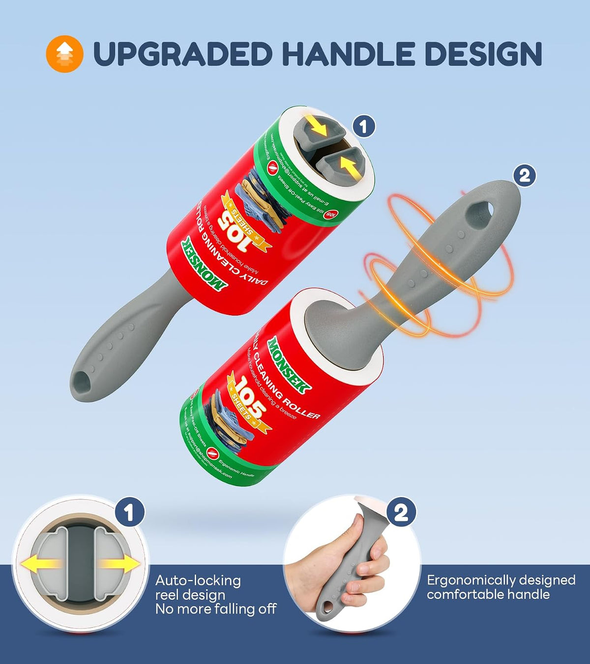MONSEK 4X Extra Sticky Lint Roller for Pet Hair, Lint Rollers 315 Sheets Mega Value Set, Pet Hair Remover with 3 Upgraded Handle 3 Rollers, Portable Lint Remover for Clothes, Furniture, Dog & Cat Hair