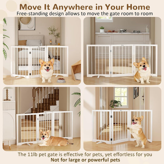Free Standing Dog Gate Indoor, Foldable Dog Gate for Stairs Doorways