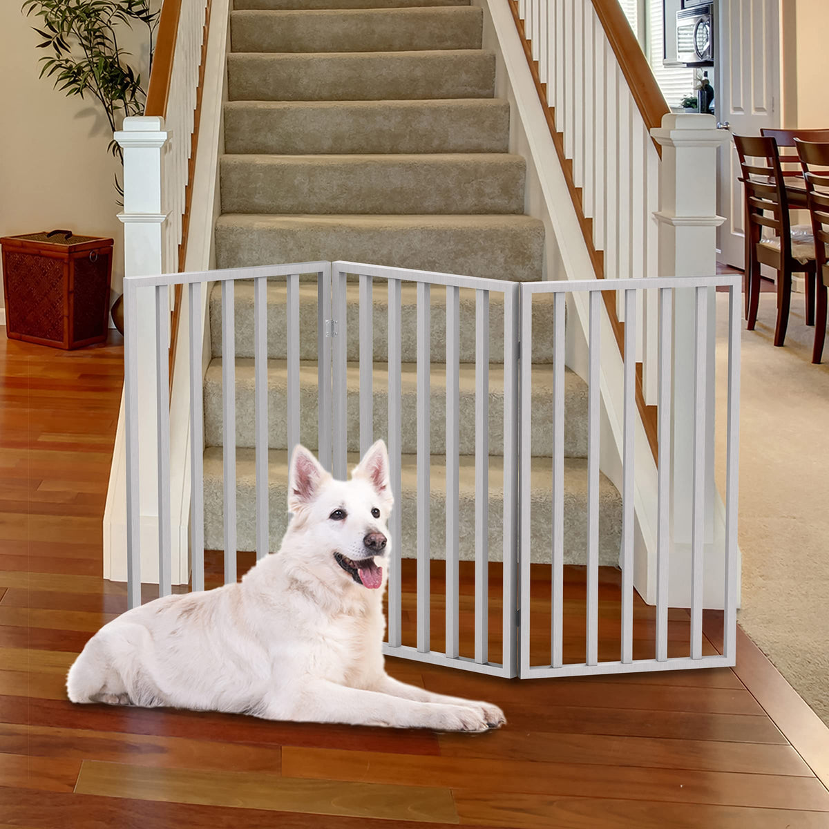 PETMAKER Pet Gate, 3 Panel Freestanding Dog Gate Indoor, Brown, 54” x 32”