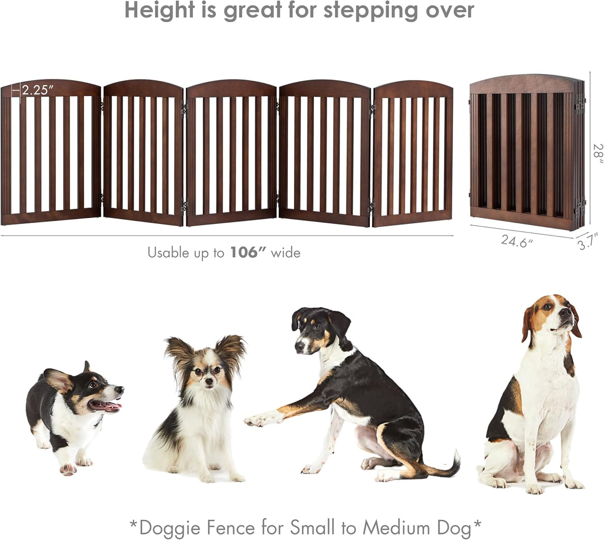 SPIRICH Wooden Freestanding Foldable Dog Gate, 120" Extra Wide 28" Tall