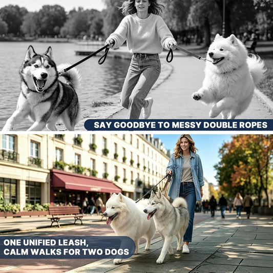 Pieviev Double Dog Leash for 2 Medium&Large Dogs, Longer Coupler, No Tangle