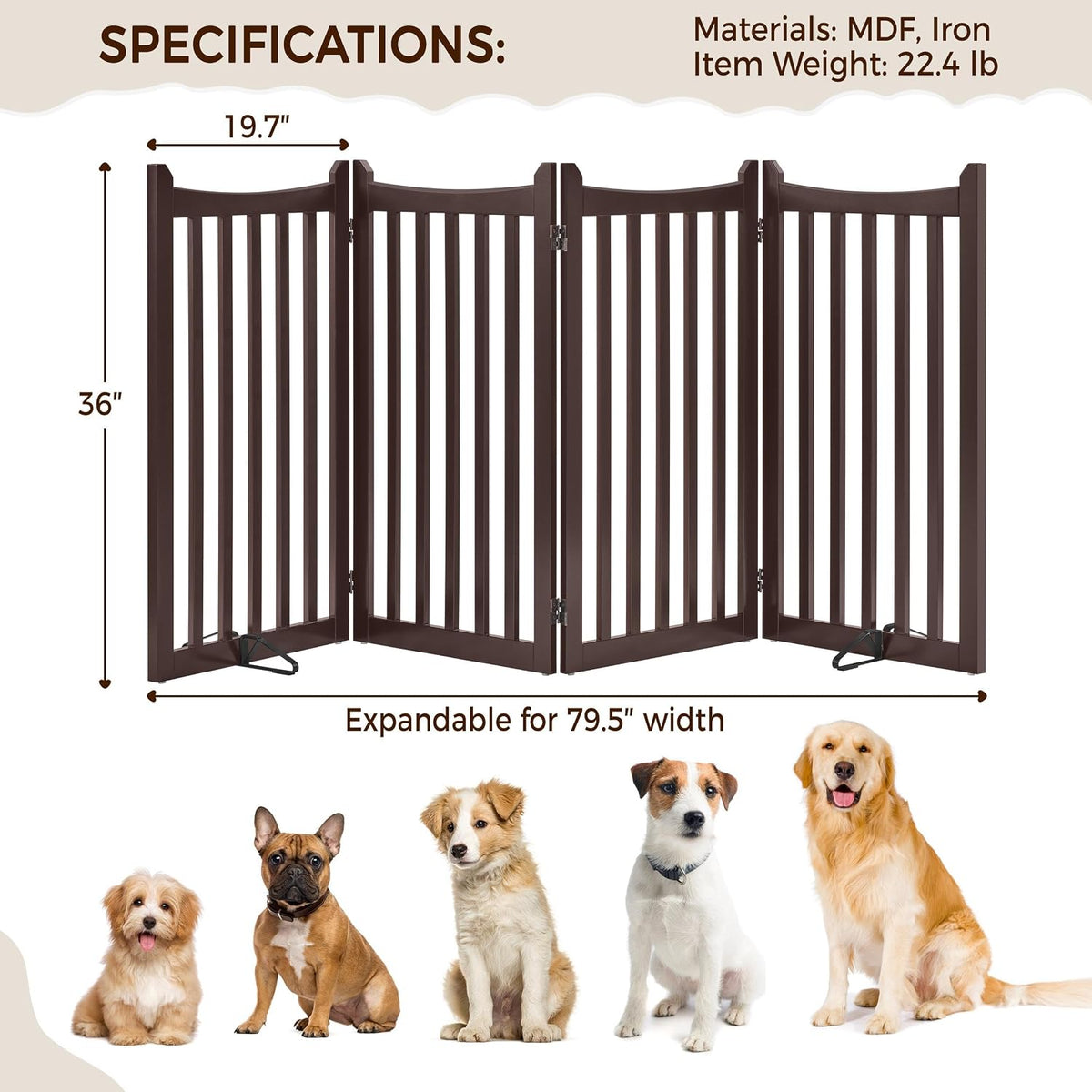 Yaheetech 36in 4-Panel Wooden Freestanding Pet Gate for Indoors Espresso
