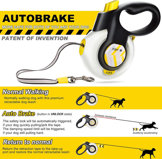 Fida AutoBrake Heavy Duty Retractable Dog Leash, 16 ft, for Dogs that Pull