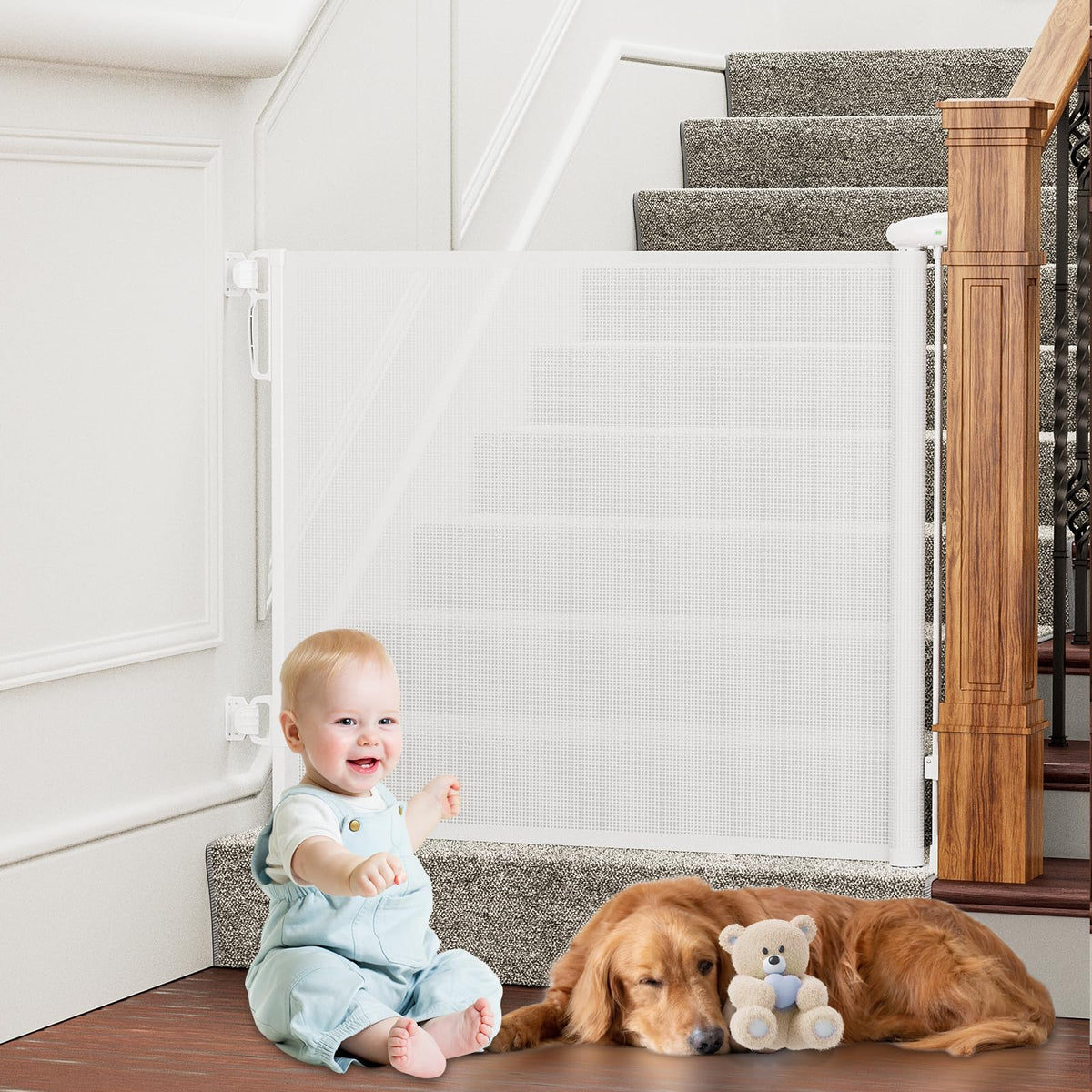 PRObebi Retractable Baby Gates for Stairs & Doorways, Indoor & Outdoor Use