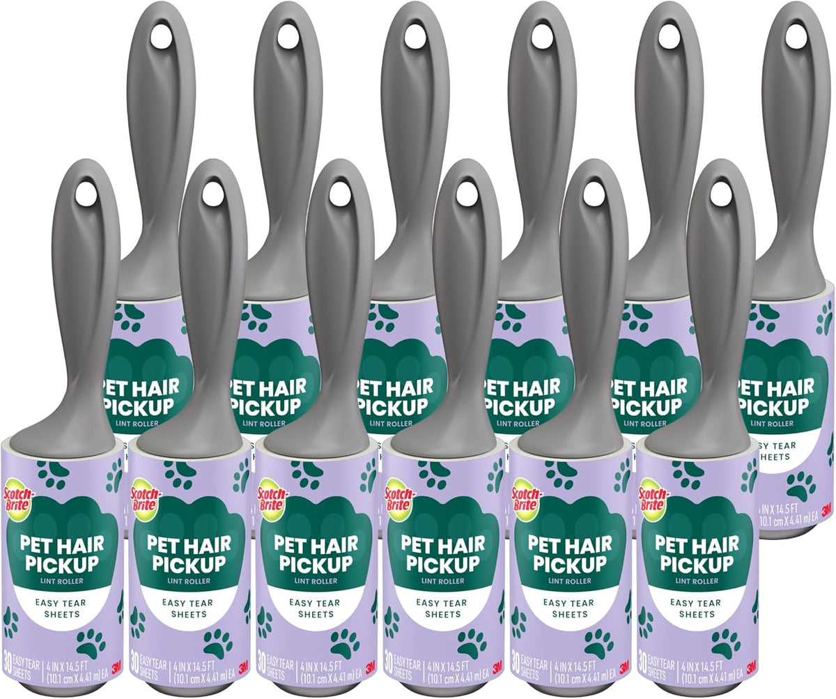 Scotch-Brite Pet Hair Pickup Lint Roller with Handle, 50% Stickier, Fur and Fluff Remover for Clothes Furniture and Pet Beds, 12 Pack, 360 Easy-Tear Sheets Total