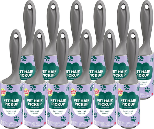 Scotch-Brite Pet Hair Pickup Lint Roller with Handle, 50% Stickier, Fur and Fluff Remover for Clothes Furniture and Pet Beds, 12 Pack, 360 Easy-Tear Sheets Total