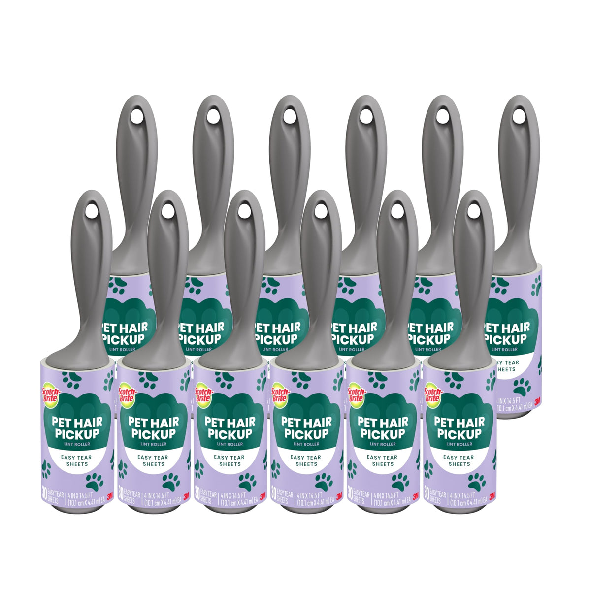 Scotch-Brite Pet Hair Pickup Lint Roller with Handle, 50% Stickier, Fur and Fluff Remover for Clothes Furniture and Pet Beds, 12 Pack, 360 Easy-Tear Sheets Total