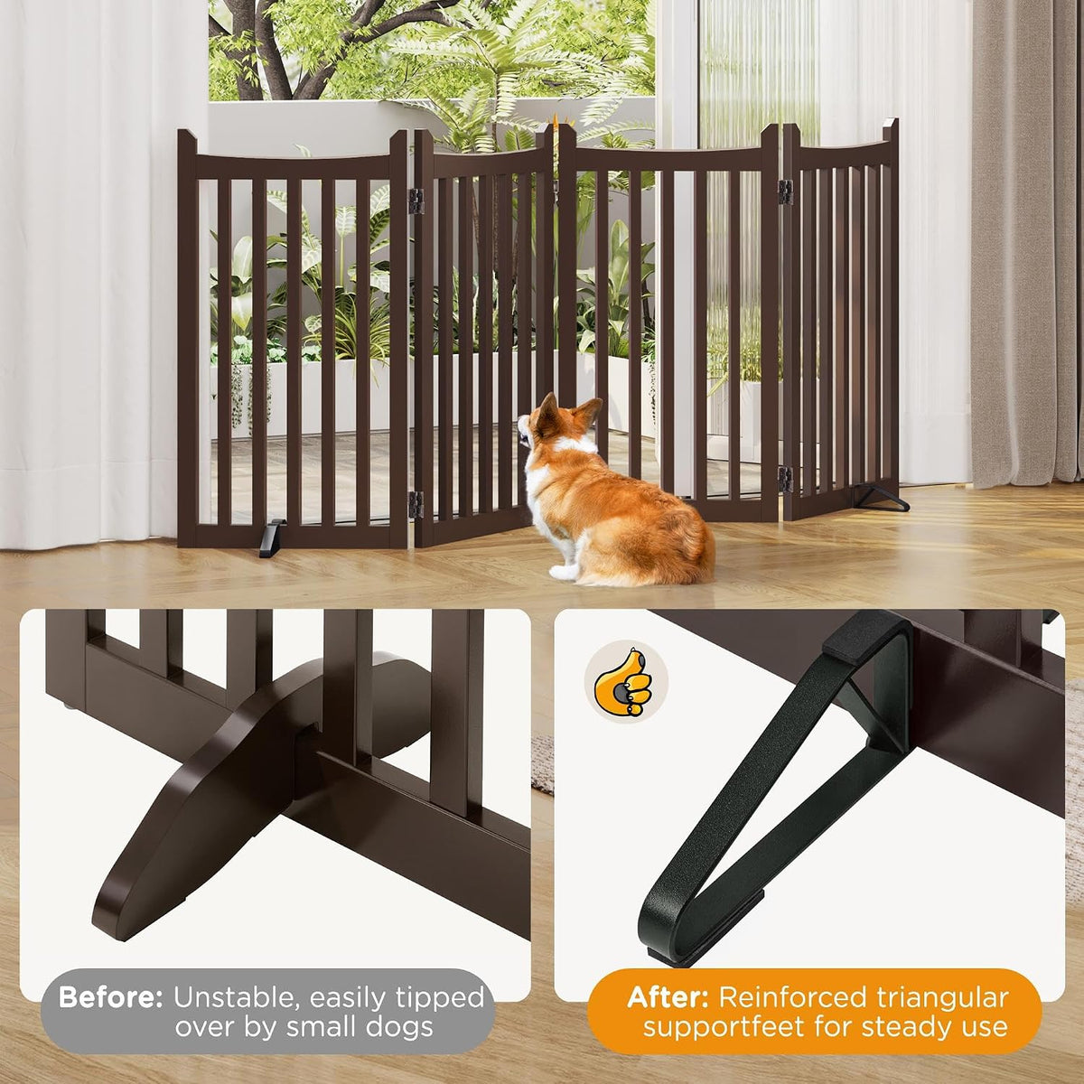 Yaheetech 36in 4-Panel Wooden Freestanding Pet Gate for Indoors Espresso