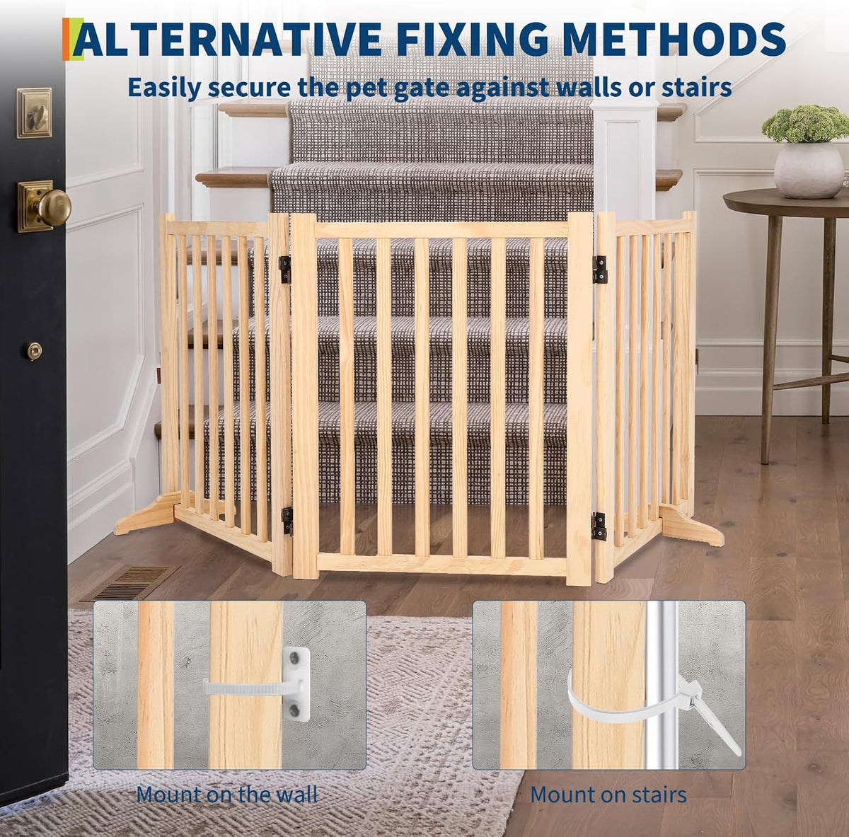 Wooden Freestanding Dog Gate, Foldable Pet Gate with Support Feet, Indoor Dog Fence for The House,Doorways, Stairs，Expandable Pet Fence -3 Panel H:24”