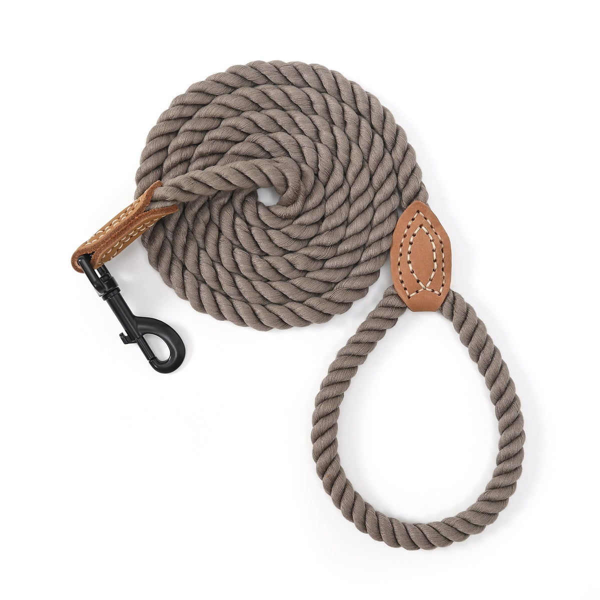 Mile High Life Dog Leash Braided Cotton Rope with Leather-Reinforced Ends