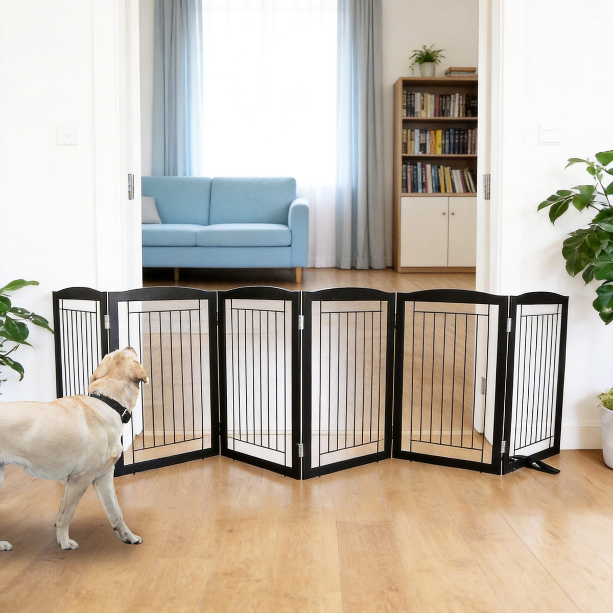 ZJSF Freestanding Dog Fence Indoor, Foldable Dog Gate for Doorways, Stairs or Hallways, Sturdy Wood Extra Wide Pet Gate with Support Feet for The House, White, 24 "Height-3 Panels
