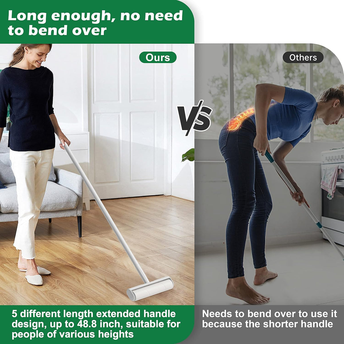 9.5'' Large Lint Roller for Pet Hair with 6 Extendable Handle and Dust-Proof Cover * 5 Refills 300 Sheets, Long Handle Lightweight Extra Sticky Heavy Duty Mop for Cleaning Carpet Floor