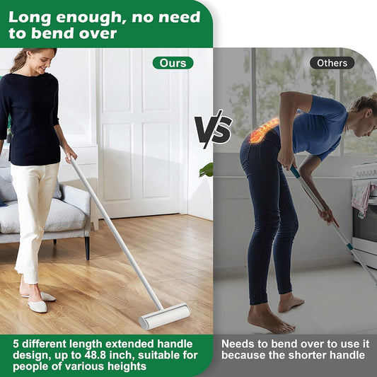 9.5'' Large Lint Roller for Pet Hair with 6 Extendable Handle and Dust-Proof Cover * 5 Refills 300 Sheets, Long Handle Lightweight Extra Sticky Heavy Duty Mop for Cleaning Carpet Floor