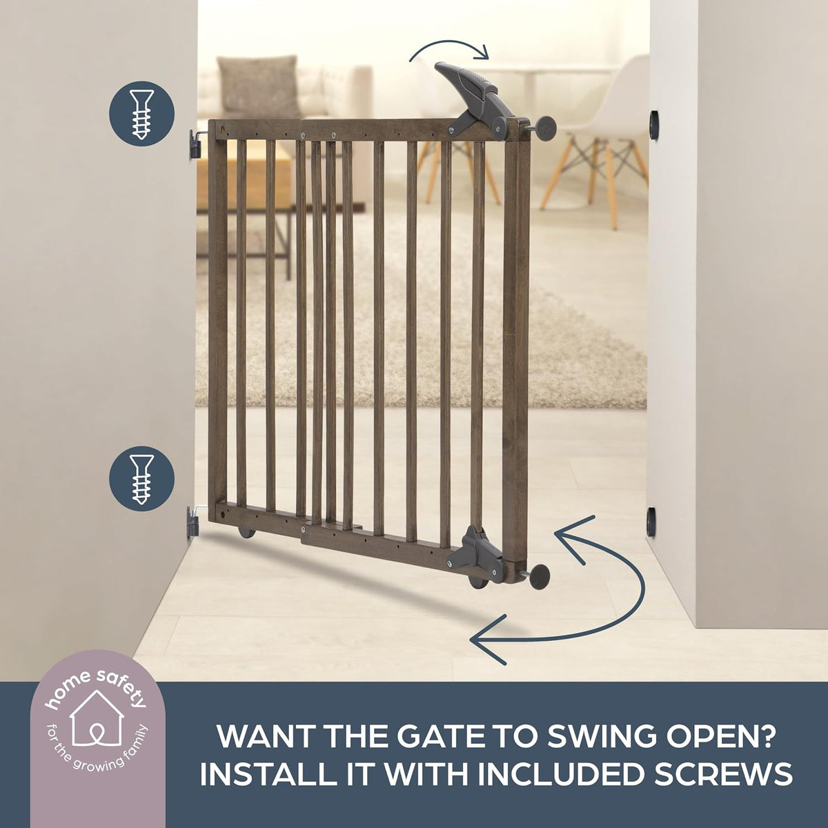 Nottingham Driftwood Wooden Baby Gate - Adjustable 27.5-41" Wide, 28in Tall – Hardware Mounted Swing Gate or Pressure Mounted Barrier - Kids & Pets Gate for Doorways, Hallways & Stairs
