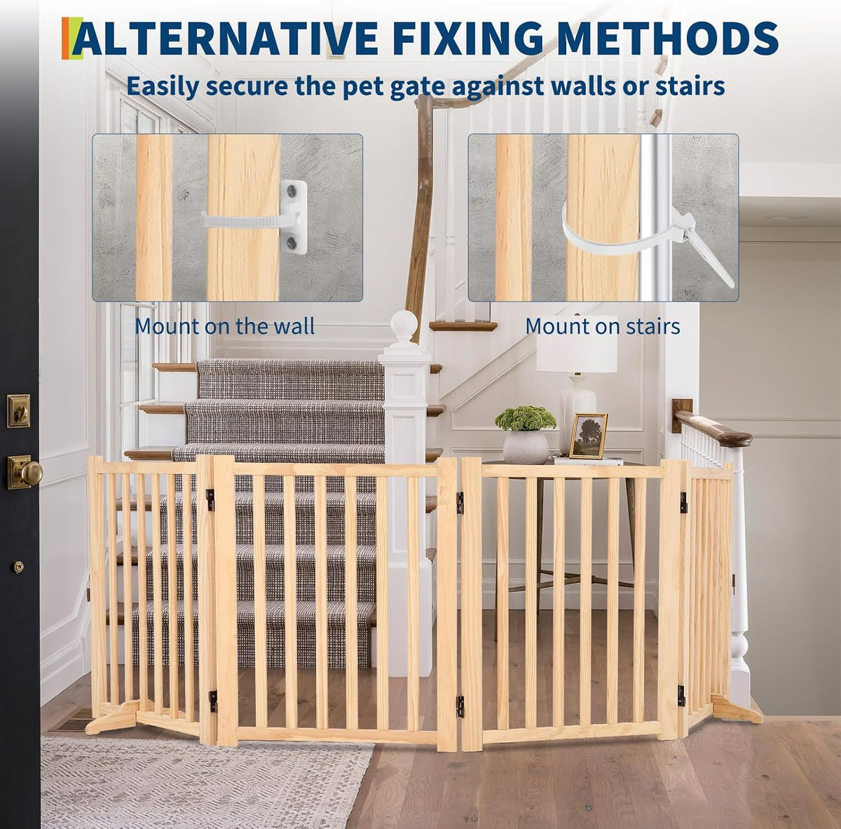 IDEALHOUSE Foldable Dog Gate,Wooden Pet Barrier,Freestanding Fence