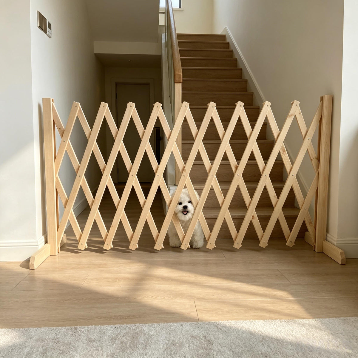 Expandable Wooden Dog Gate, Indoor Outdoor Dog Fence(Wood,L)