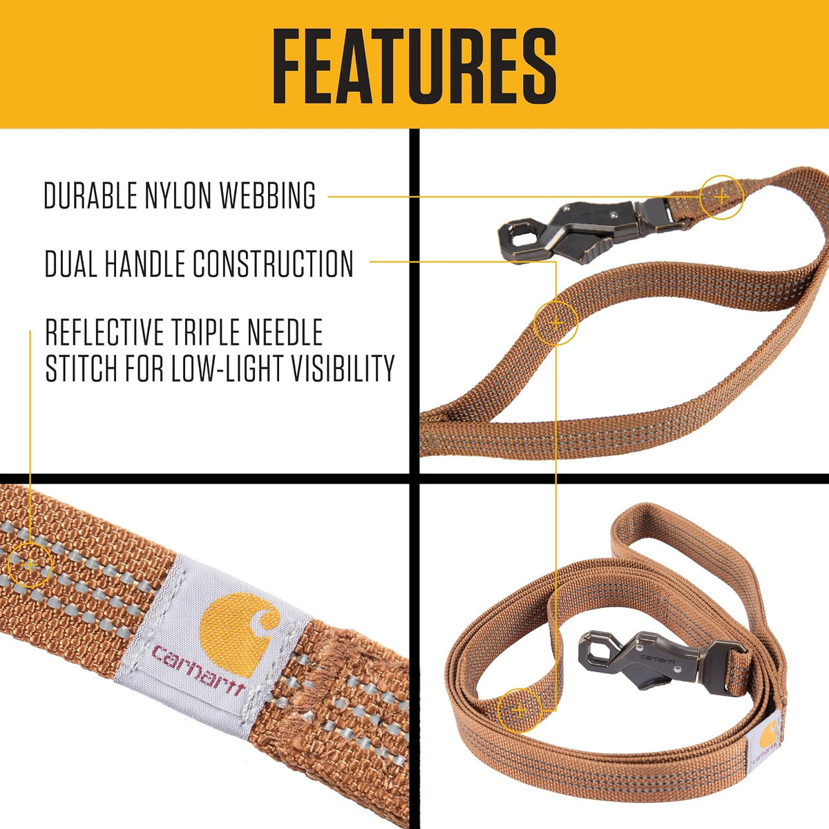 Carhartt Nylon Dual Handle Dog Leash Carhartt Brown L