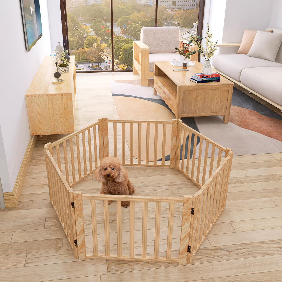 YOCAN Non-Painted Wood Freestanding Pet Gate for Dogs-2 Panel H:23”