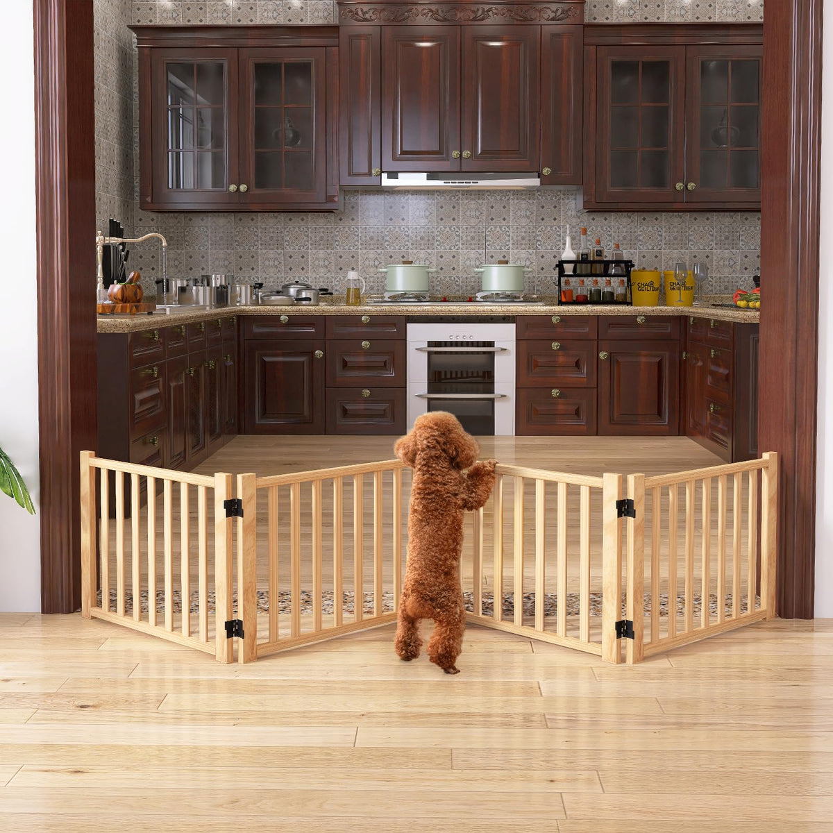 YOCAN Non-Painted Wood Freestanding Pet Gate for Dogs-2 Panel H:23”