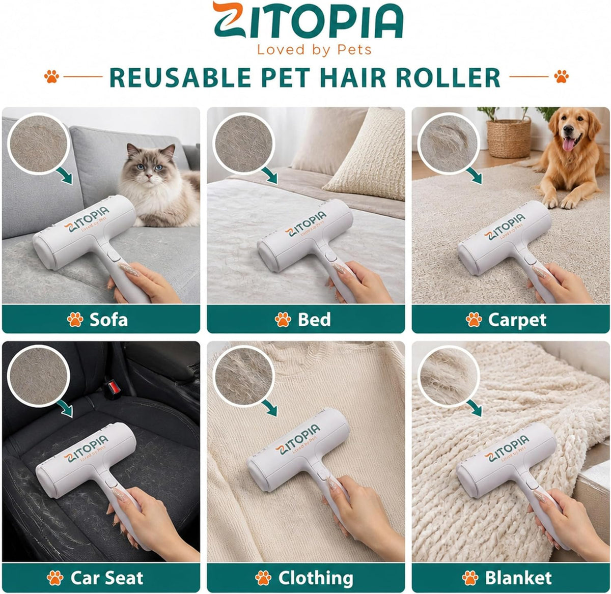 Pet Hair Remover Roller for Dogs & Cats, Furniture, Couch & Carpet
